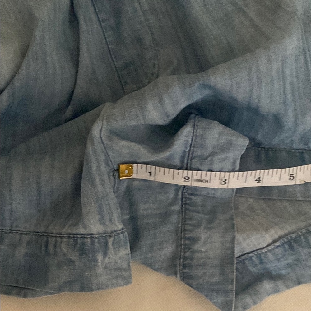 Side Stitch Denim Button Front Chambray Romper, Pockets, Tie Waist, Size Small - Picture 14 of 15